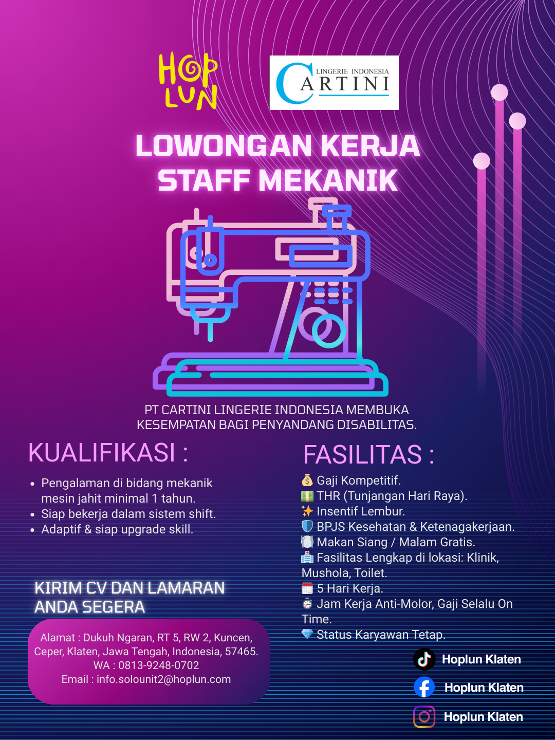 Staff Mekanik Mesin Jahit