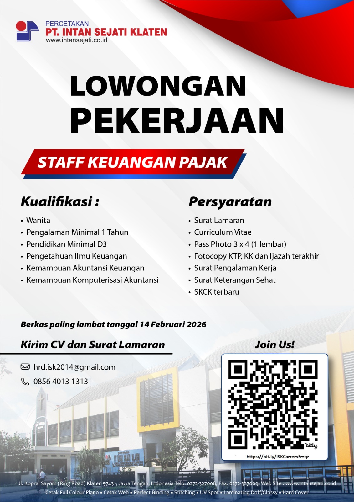 Staf bagian Keuangan/Pajak