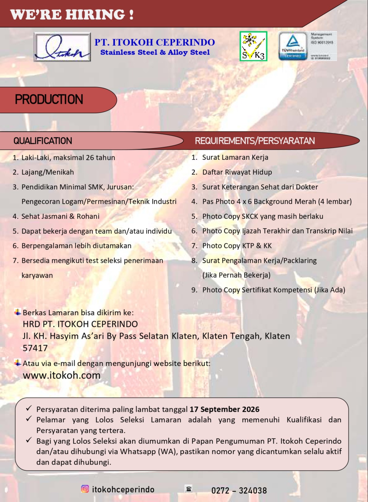 LOWONGAN KERJA PRODUKSI